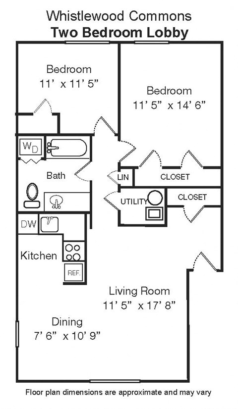 Floor plan for 2 beds, 1 bath